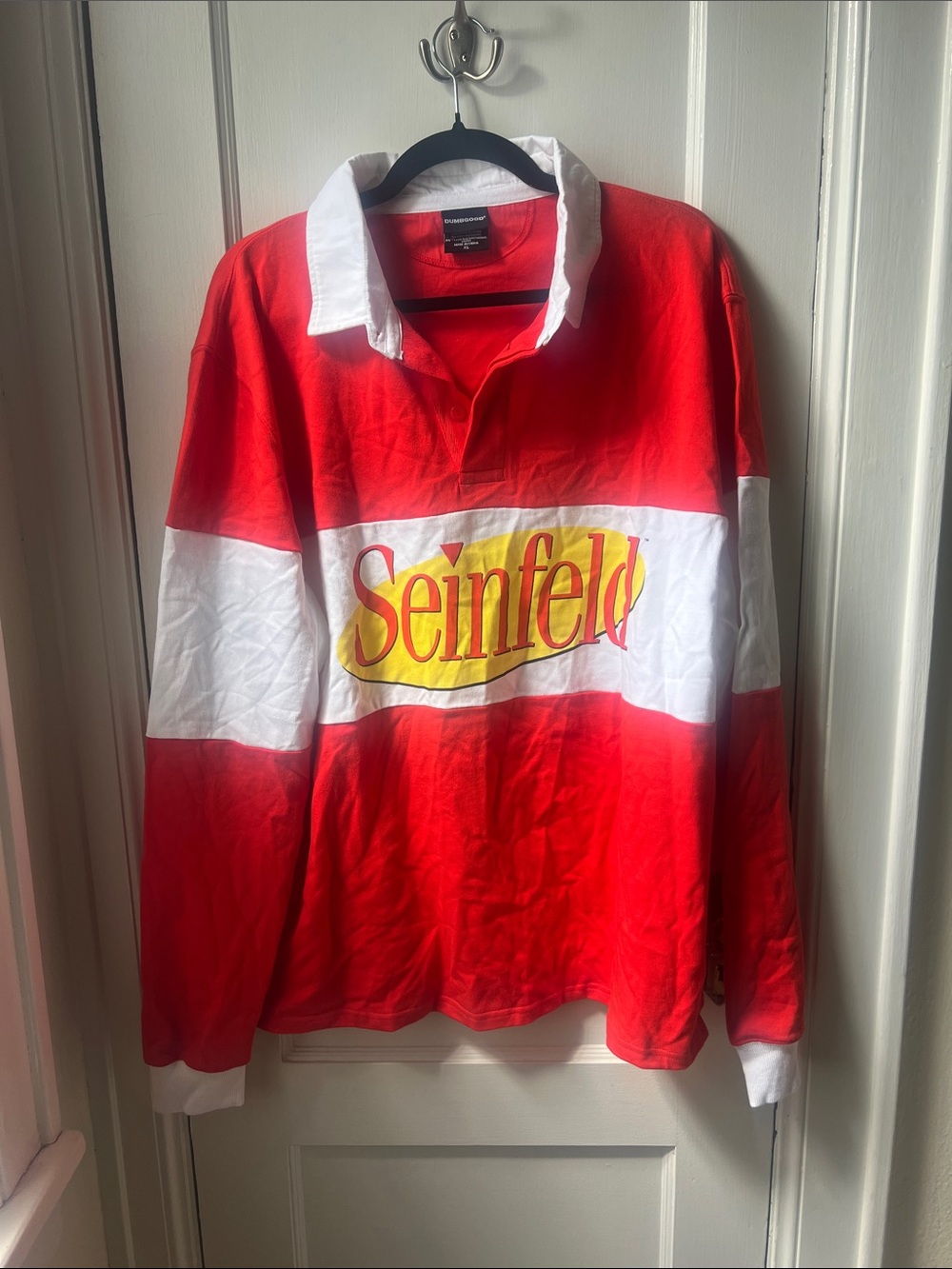 Seinfeld Red & White Long-Sleeve Rugby Shirt with Contrast Collar